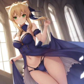 Indoor, Anime style, Fate Saber, Embarrassed, Pants